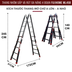 Thang nhôm gấp và rút đa năng 4 đoạn FUJIHOME ML45B (Black)