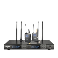 Bộ micro không dây tầm xa cài đầu, cài ve áo UHF hai kênh M2-FP