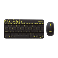 Bộ bàn phím chuột không dây Logitech MK240 (Đen - Vàng nhạt) (920-008202)