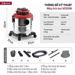 Máy hút bụi khô & ướt dung tích lớn, làm sạch mạnh mẽ Fujihome VC20N