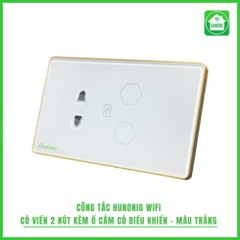 Công tắc cám ứng WiFi Hunonic 2 Nút 1 ổ, HCN (Trắng) (HN02SMCT)