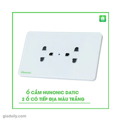 Ổ cắm Hunonic Datic 2 ổ có tiếp địa Màu Trắng - Giá Đại Lý