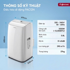 Điều hòa di động thế hệ mới, điều khiển thông minh – cửa gió lớn Fujihome PAC12N