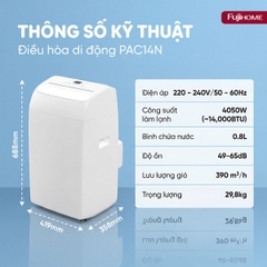 Điều hòa di động thế hệ mới, điều khiển thông minh – cửa gió lớn Fujihome PAC14N