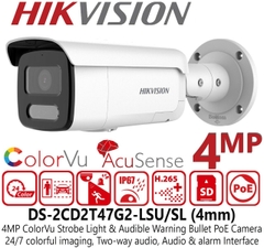 Camera IP ColorVu Hikvision (thân trụ) 4MP - CÓ MÀU 24/24 DS-2CD2T47G2-LSU/SL