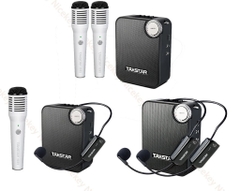 Loa trợ giảng E500W phiên bản sử dụng một micro không dây cài đầu và một micro không dây cầm tay