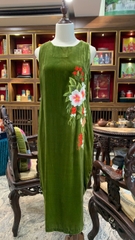 Váy Nhung The thêu hoa xanh