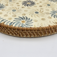 Khay mây tre đan khảm ngọc trai Φ40