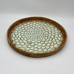 Khay mây tre đan khảm ngọc trai Φ40