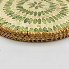 Khay mây tre đan khảm ngọc trai Φ40