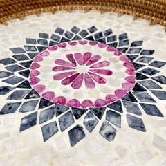 Khay mây tre đan khảm ngọc trai Φ40