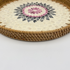 Khay mây tre đan khảm ngọc trai Φ40