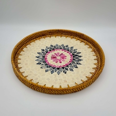 Khay mây tre đan khảm ngọc trai Φ40