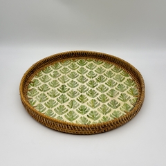 Khay mây tre đan khảm ngọc trai Φ40