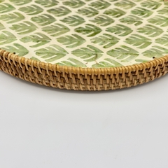Khay mây tre đan khảm ngọc trai Φ40