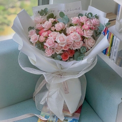 Bó Hoa Hồng kem mix hồng chùm lá bạc