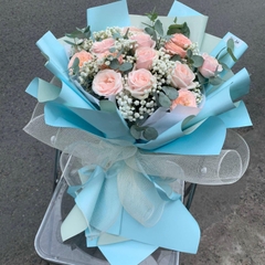 Bó hoa hồng mix babi,lá bạc