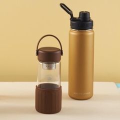 BÌNH GIỮ NHIỆT LOGO MÀU NÂU TRƠN 710ML