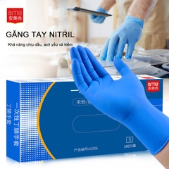 Găng tay nitrile Ams dùng một lần màu xanh lam, quy cách A5206 (hộp 100 cái)
