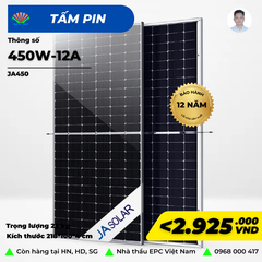 Tấm pin NLMT JA Solar 450W Mono Halfcell Ptype bảo hành 12 năm 450WP-JAM72S20-450/MR