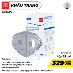 Khẩu trang KN95 chứa than hoạt tính 5 lớp Đeo qua đầu và Có Van, hiệu AMS, Model: A9542V, hộp 25 chiếc