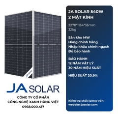 Tấm pin NLMT JASolar 540W 2 MẶT KÍNH Mono Halfcell Ptype bảo hành 12 năm 540WP JA72D30 540
