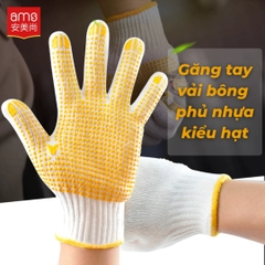 Găng tay Ams vải bông phủ nhựa PVC màu vàng kiểu hạt A750D (nặng 750g/cặp)