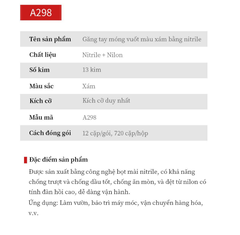 Găng tay Ams Nilon Poly móng vuốt phủ Nitrile xám đen hiệu: AMS, model: A298 chuẩn GB24541-2022 (tá12 đôi, bao tải 750 đôi)