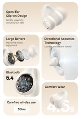 Tai nghe Bluetooth OWS OS-Baseus Bass 15 Clip Open-Ear True Wireless Earphones Stellar White (With: Simple charging cable Type-C 3A 0.3m White-Baseus new logo)