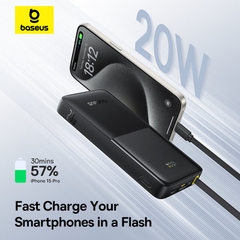 Pin sạc dự phòng OS-Baseus Bipow 2 Digital Display Power Bank With Built-in USB-C Cable 20000mah 20W Moon White