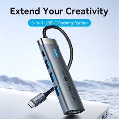 Hub Vention USB-C to HDMI/USB 3.0*3/USB 3.2 Gen 1 Type-C/PD Docking Station 0.15M Gray Aluminum Alloy Type ( TGM-HB )