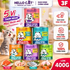 Pate Hello Cat Tuna 400g Cho Mèo - Cá Ngừ Trong Thạch, Bổ Sung Taurine & Prebiotics Cho Mèo Mọi Lứa Tuổi