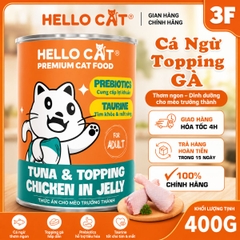 Pate Hello Cat Tuna 400g Cho Mèo - Cá Ngừ Trong Thạch, Bổ Sung Taurine & Prebiotics Cho Mèo Mọi Lứa Tuổi