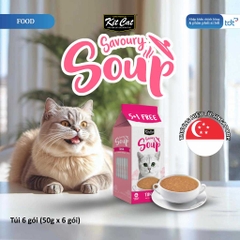 🔥 Súp Thưởng Cho Mèo Kit Cat Savoury Soup 50g Vị Cá Hồi – Bổ Sung Nước, Topping Cá Hồi Thật, Không Chất Bảo Quản