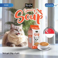 🔥 Súp Thưởng Cho Mèo Kit Cat Savoury Soup 50g Vị Cá Hồi – Bổ Sung Nước, Topping Cá Hồi Thật, Không Chất Bảo Quản
