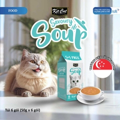 🔥 Súp Thưởng Cho Mèo Kit Cat Savoury Soup 50g Vị Cá Hồi – Bổ Sung Nước, Topping Cá Hồi Thật, Không Chất Bảo Quản