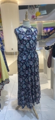 Đầm maxi hoa nơ cổ thun lạnh rayon