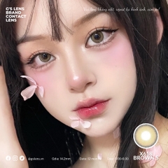Lens Mắt Kính Áp Tròng Nâu Tây X618 Brown Giãn Ít Có Từ 0 Đến 6 Độ Lệch Độ Size S 14.2mm