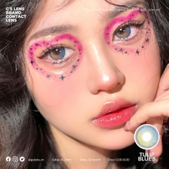 Lens Mắt Kính Áp Tròng Nâu Xanh Tây Sáng TULIP BROWN Giãn Ít Có Từ 0 Đến 6 Độ Lệch Độ Size S 14.2mm