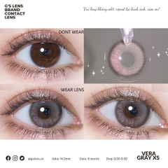 Lens Mắt Kính Áp Tròng Xám Tây Vân Xước VERA GRAY Không Giãn Có Từ 0 Đến 6 Độ Lệch Độ Size XS 14mm - GSLENS