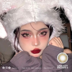 Lens mắt vân xước UNICOZY BROWN giãn ít size s có 0-8 độ lệch độ dành cho mắt nhạy cảm G'S LENS Polyhema Cao CấpBROW