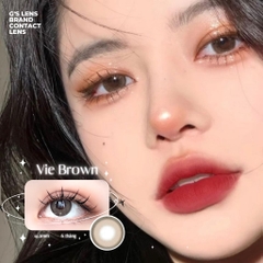 Lens Mắt Kính Áp Tròng Xám Nâu Tự Nhiên VIE BROWN Giãn Ít 14.2mm Có Từ 0 Đến 6 Độ Lệch Độ-G'S LENS