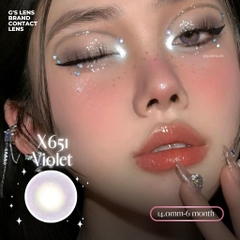 Lens Mắt Kính Áp Tròng Tím Tây Sáng Không Giãn X651 Violet Có Từ 0 Đến 6 Độ Lệch Độ Size Xs 14mm