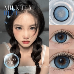 Kính áp tròng 1 ngày MILK TEA BLUE màu xanh dương sáng tây giãn tròng vừa GTRENDY