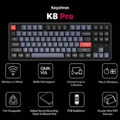 Keychron K8 Pro LED RGB Backlight Aluminum Switch Gateron Keyboard Hot Swap - Red