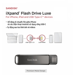 USB OTG Sandisk iXpand Flash Drive Luxe USB-C to Lightning for iPhone iPad 256GB