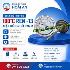 Đồng hồ cơ nhiệt 100°C Ren -13 Mặt đồng hồ 52mm