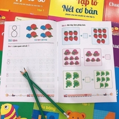 Bộ hành trang cho bé vào lớp 1, bộ 10 cuốn tặng kèm 2 bút chì, 1 gọt bút và 1 tẩy