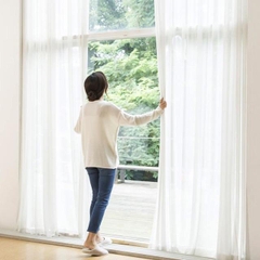 Rèm Voan mềm mại , Rèm ren trắng trơn xỏ khoen