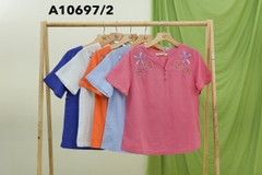 Áo Kiểu Linen Tay Ngắn Thêu Họa Tiết - A10697/2